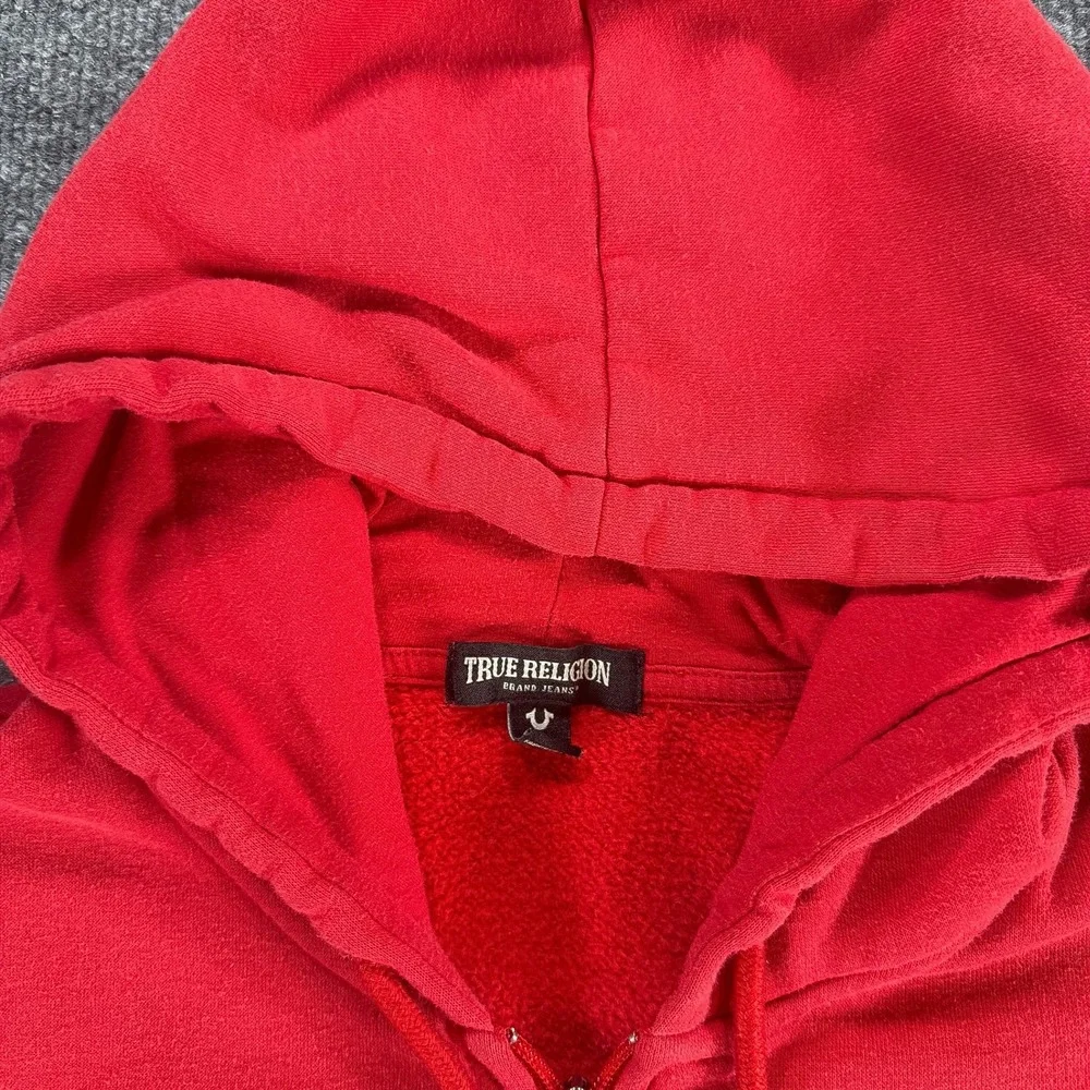 True Religion Mens Red Buddha Full Zip Hoodie Sweatshirt Small Streetwear Casual